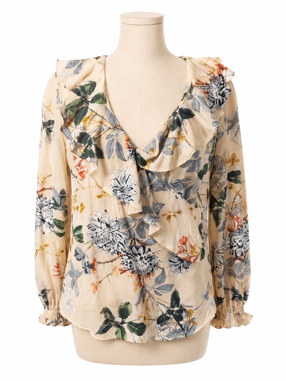 MaxSport Floral Ruffle Blouse XS Cottagecore Boho Romantic Career Top Soft Girl